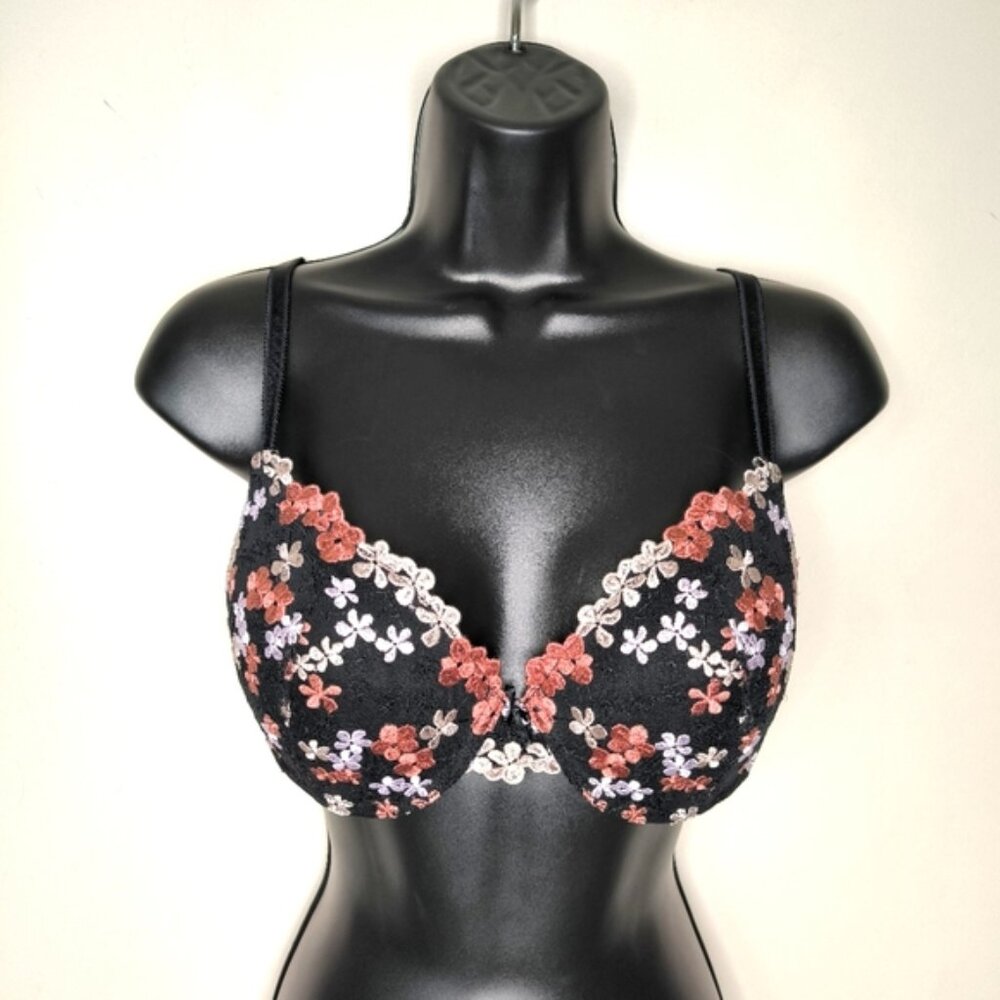 La Vie En Rose Lightly Lined Front Closure Demi Coquette Sexy Floral Bra 36B